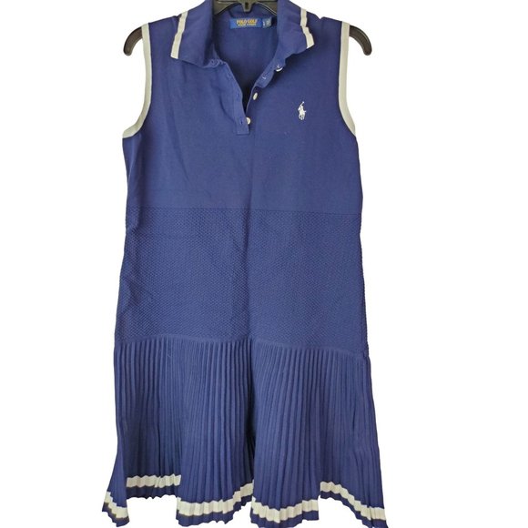Polo Golf Ralph Lauren Womens Sleeveless Pleated Dress French Navy SS20 $298.00 - Picture 1 of 8